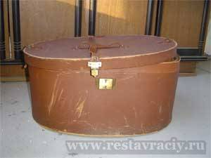 КОРОБКА ШЛЯПНАЯ ОВАЛЬНАЯ Картон, кожа, металл